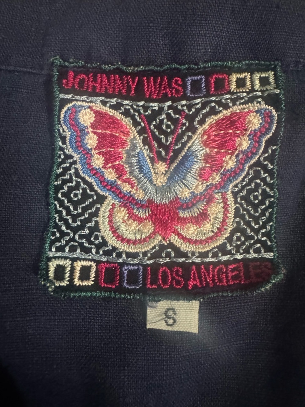 Johnny Was Navy Lace-Up v neck blouse top - Picture 4 of 7